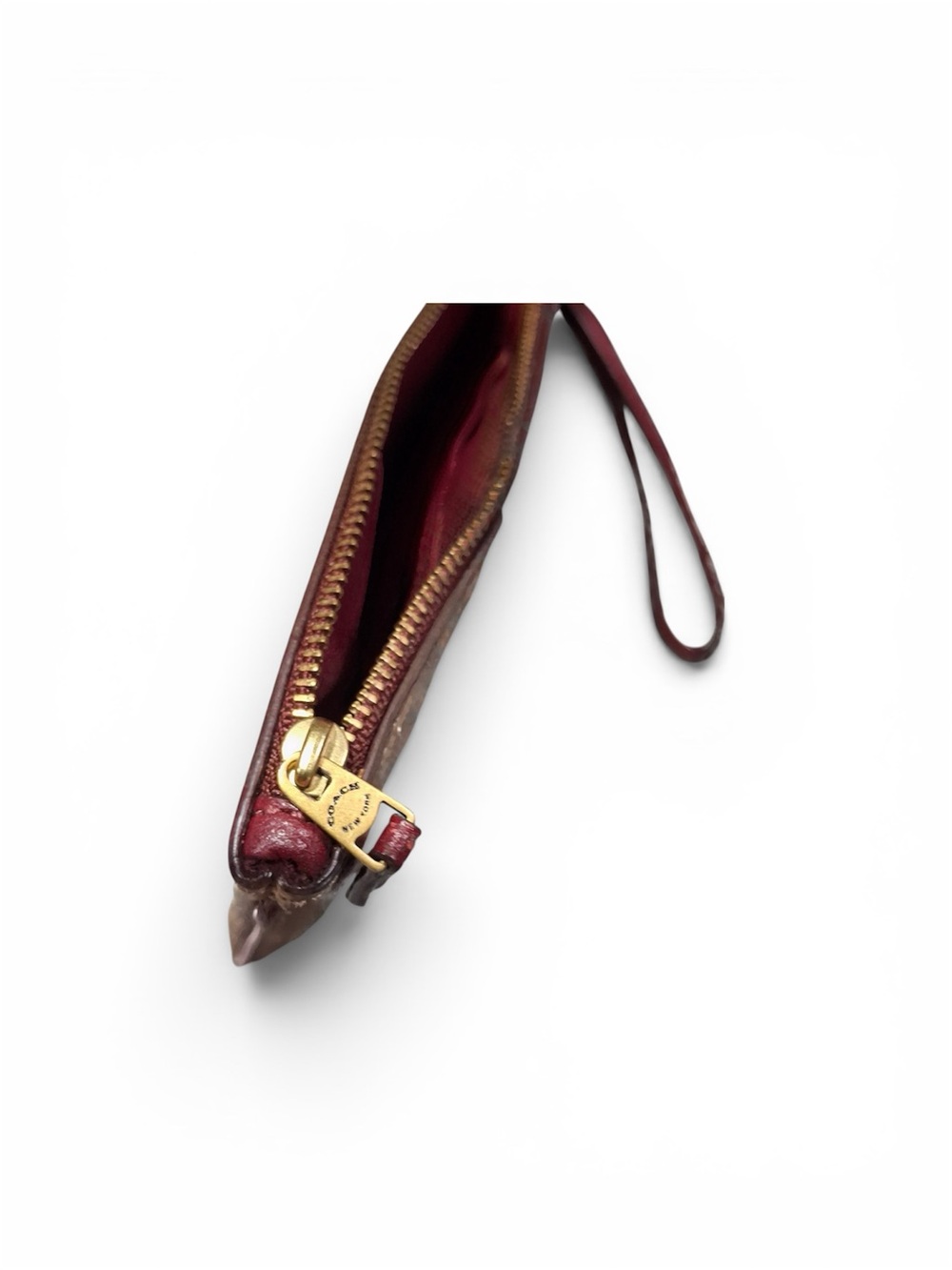 Coach Beige Signature Canvas Wristlet with Maroon Strap and Multicolor Carriage - Picture 2 of 6